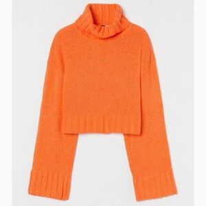 Turtleneck Cropped Orange Sweater H&M M